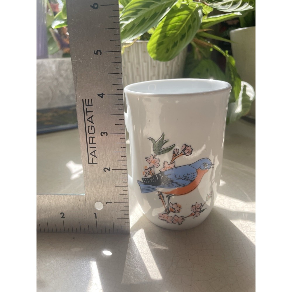 Leonard Porcelain Poland Bird Mugs Set of 2 Bluebird Cedar Waxwing White 4in - Picture 4 of 5